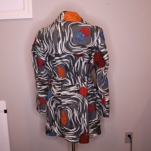 Vintage 1970s Abstract Belted Coat Sz S - Picture 3 of 8